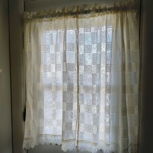 white cream colored vintage crochet lace curtains